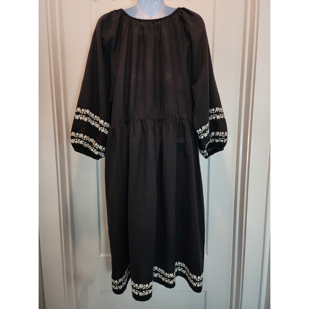 Sundance Womens Boho Embroidered Peasant Midi Dress L Black Floral Josephena - Picture 3 of 14
